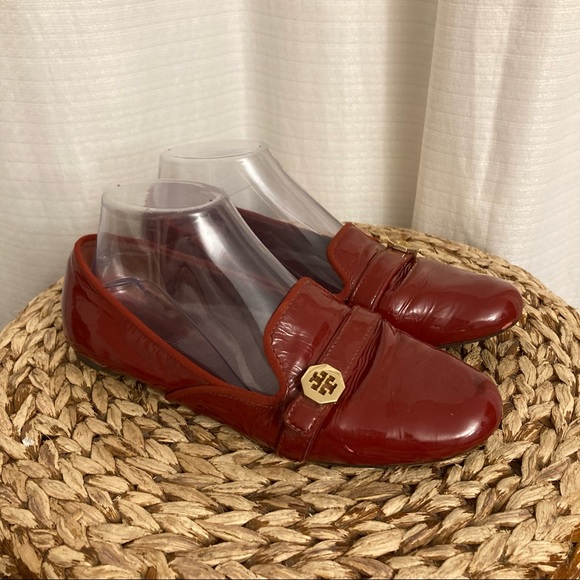 Tory Burch Shoes - Tory Burch red patent leather gold logo loafers